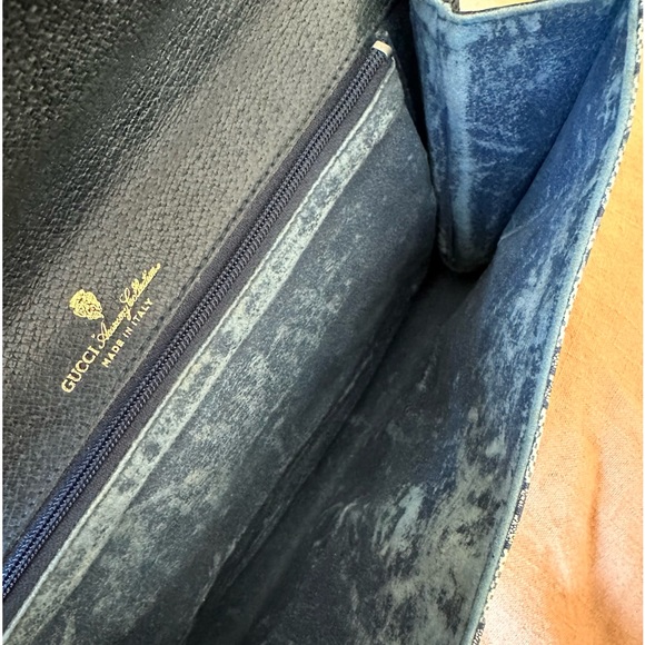 Auth GUCCI Signature Navy Blues Coated Canvas & Leather Clutch Bag w/ Pockets - Picture 9 of 12